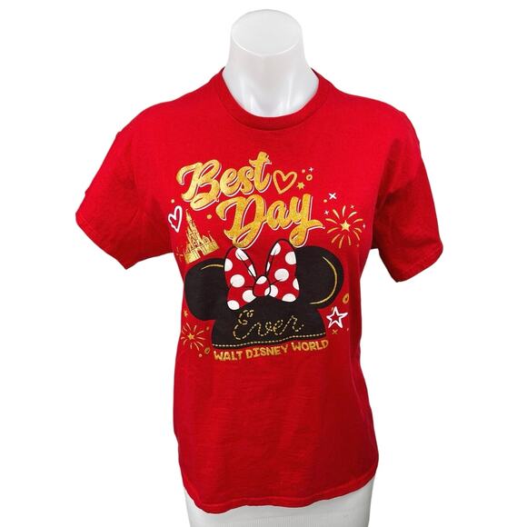 Disney Red Best Day Ever Minnie Mouse Graphic Short Sleeve Tee T-Shirt Top XL - Picture 1 of 4